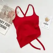 Plain Padded Tie Back Crop Camisole Top Red - One Size