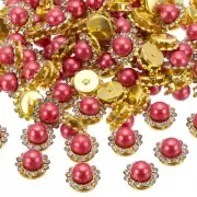 12mm Pearl Sew on Rhinestones,100 Pcs Metal Flatback Base Gems Crystal Red