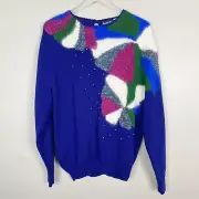 NWT Jasmine Vintage Ugly Christmas Sweater Blue Ornaments Beaded Size Medium
