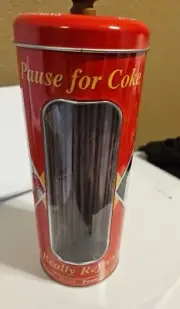 Coca-Cola Coke Round Tin Straw Holder & Dispenser With Straws NEW 2003