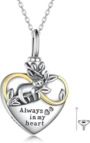 [SVODEA] Sloth Pendant Heart Urn Locket Necklace for Ashes Cremation Jewelry 925 Sterling Silver Infinity Hearts Ashes Keepsake Urns Necklaces with w/Funnel Filler for Women Girls,18''-20'', Sterling Silver, not know