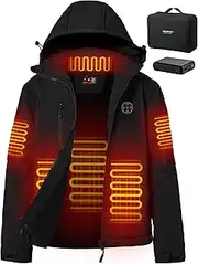 [Brimekey] Heated Jacket for Women with Battery Pack Waterproof Wind Jacket Removable Hood Electric Heated Jacket Heated