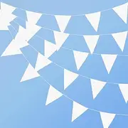 40 Meters 131 Feet White Fabric Bunting Triangle Flags Pennant Banner Party Decorations Garlands for Wedding Indoor Outdoor