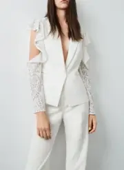 NEW BCBG MAXAZRIA OFF WHITE ABEL COULD-SHOULDER LACE BLAZER RND4J701/S346W SZ S