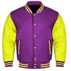 Varsity College Lettermen Baseball Bomber Purple Wool & Yellow Leather Jacket
