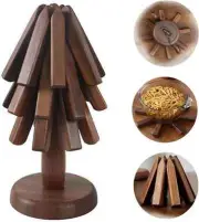 Wooden Trivets for Hot Dishes Folding Tree Shape Black Walnut Table Mat