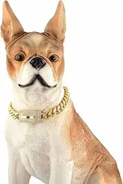14mm Wide Plated Dog Collar Training Necklace with Diamond Buckle for Medium Dogs, 316L Stainless Steel Metal Cuban Link Chain Dog Necklace(16inch)