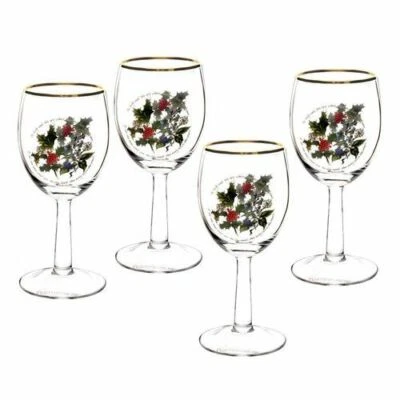 Spode Portmeirion The Holly and The Ivy Set of 4 Water Wine Goblets Glasses