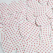Oval Sequin 1.5" Red Polka Dot on White Opaque