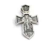 Made in USA Two-Faces Oxidized Orthodox Solid .925 Sterling Silver Cross Jesus