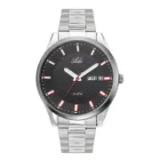 Adi Men's Stainless Steel Analog Watch w/ Day-Date Black Dial Red Accents 10 ATM