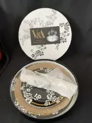 V&A Brocade monochrome fine china two tier cake stand in original box Never used