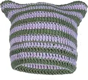 [Generic] Hat Off Winter Cat Ears Hat Warm Chunky Cable Knit Hats Soft Thick Cute Knitted Cap for Cold Weather Mime Costume