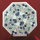 15" White Marble Stunning Table Top Lapis Lazuli Elephant inlaid Work