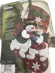 Bucilla Snowflake Snuggle Felt Stocking Kit 86257 Snowmen Sequins Beads 18" NEW
