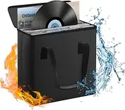ZOOPIP Fireproof Vinyl Record Storage Box,Water Resistant Small Record Storage Organizer,Collapsible Vinyl Record Storage,Carrying Case with Lid,Holds 30 Albums-7/12 inch-Black