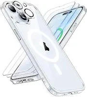 Magnetic for iPhone 15 Plus Case with [2 Tempered Glass] and [1 Camera Protector] Compatible with MagSafe Wireless Charging Shockproof Military Protection iPhone 15 Plus Phone Case, Clear