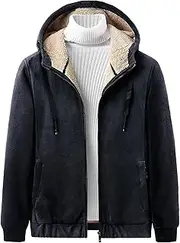 [Qolkmuiy-GJ] Mens Winter Sherpa Lined Hoodie with Pockets Warm Heavy Fleece Jacket