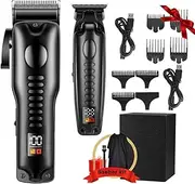 Professional Hair Clippers & Trimmer Set for Men - Cordless Barber Clippers Set with LED Display, Beard Trimmer Cordless Zero Gapped T-Blade Trimmer Gifts for Men