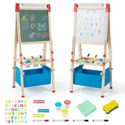 Babyjoy 3-In-1 Wooden Art Easel Height Adjustable Chalkboard Whiteboard w/Paper Roll Painting