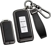 Remote Control Car Key Csae Zinc Alloy Leather Keyring Key Cover fit for Mitsubishi L200 ASX Outlander Eclipse Cross Pajero Sport Lancer GT Mirage G4 2/3 Buttons Key Fob Holder Black
