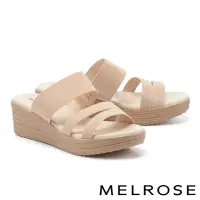 在飛比找momo購物網優惠-【MELROSE】清新寬版彈力繫帶楔型高跟拖鞋(米)
