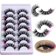 Colorful False Eyelashes, 7 Pairs Eye Lashes With Color | Colorful D Curl Strip Lashes Look Like Extensions Mink Natural Wispy Salon Perfect False Eyelashes Pack