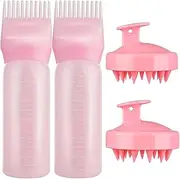 4Pcs Root Comb Applicator Bottle Hair Oil Dye Applicator with Graduated Scale for Precise Application Ideal for Hair Coloring and Scalp Treatment (Pink)