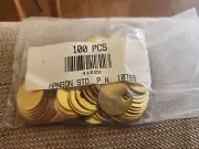 100pc HANSON 41822 New Old Stock 1 Inch Diameter Solid Brass Tags Vintage Rare