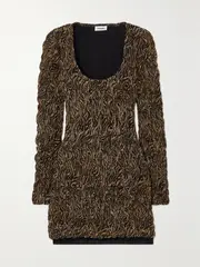 [NANUSHKA] NANUSHKA - Frensi Smocked Zebra-print Chiffon Mini Dress - Zebra print - large large Animal print