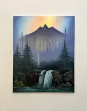 Mountain Glen Waterfall Bob Ross Style Landscape oil painting 16x20 In
