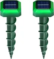 2025 2 Pack Solar-Energy Mouse Repellent with Screw-Shape Stakes Outdoor, Ultrasonic Mole Repellent for Lawn, Yard, Farmland, Keep Voles, Chipmunks, Squirrels, Snakes, Armadillos, Groundhogs Away