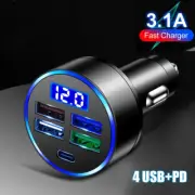 Car Fast Charger 4 USB Port Type-C LED Digital Display Car Interior Accessories (for: Ford)