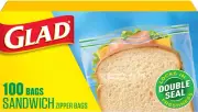 Glad Zipper Food Storage Sandwich Bags, 100 Count (Packaging May Vary)