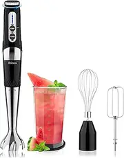 Cordless Hand Blender: 3-in-1 USB Rechargeable Cordless Immersion Blender, 21 Variable Speeds & 3-Angle Adjustable with 700ml Beaker, Egg Whisk and Beater for Smoothies, Soup, Baby Food (Black)