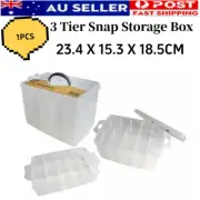 3 Tier Snap Storage Box Plastic Craft Tool Stationary Organiser Carrier Large AU