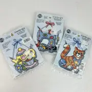 3 NEW Mini Curly-Qs Needlepoint Ornament Kit Needlemagic Teapot Cat Sewing Machi