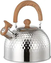 Whistling Tea Kettle for Stove Top,Stainless Steel Whistling Kettle,3L Black Teapot for Stovetop, Hammered Design with Wooden Handle, Universal for Gas and Electric Induction Cooktops