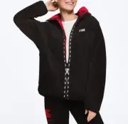 VICTORIA'S SECRET PINK Sherpa Reversible Zip Hoodie Buffalo Red Black Plaid L