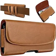 PiTau Holster for iPhone 16, 16 Pro, 15, 14, 13, 12, Xs, X, 11, XR - Premium Cell Phone Case with Belt Clip [Magnetic Closure] ID Card Holder Pouch (Fits Otterbox Case) Brown