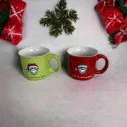 Life Is Merry Good Home Mug Set of 2 Santa Hap Holiday Christmas Red Green NEW