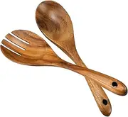 Salad Servers, Wood Salad Tongs, 10.2in Salad Spoon and Fork Set, Long Handle Salad Server Set for Mixing, Tossing and Cooking (Brown, 10.2in)