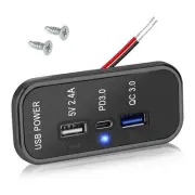 3 Ports 12V USB Outlet , PD3.0 Type C, QC 3.0 USB A & 2.4A USB A Fast 9918