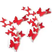 24 Pieces 3D Butterfly Wall Stickers Removable Stickers Decor Kids Room Decor Home Bedroom Mural Red