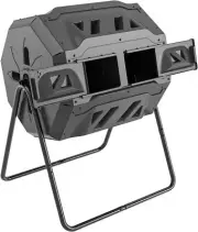 Garden Compost Bin from BPA Free Material, Dual Rotating Outdoor Black
