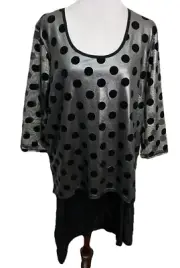 NEW Taking Shape Ladies Size XS / 14 Silver / Black Polka Dot Tunic Blouse Top