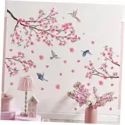 Peach Blossom Tree Branch Wall Decals Pink Flower Birds Beautiful Pattern-13