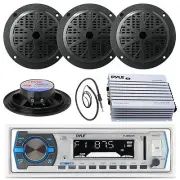 Black 400W 6.5" Speakers, Pyle White AUX AM FM Receiver, Antenna, 400W Amplifier