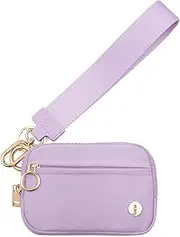 [JEEBURYEE] Dual Pouch Wristlet Keychain Wallets for Women with 2 Detachable Zipper Coin Purse - Small and Portable Mini Card Wallet for Women Men, Purple, Small Wallet