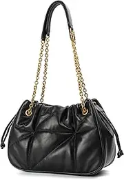 [Doris&Jacky] Leather Quilted Tote Bag for Women Designer Lambskin Puffy Shoulder Purse With Metal Chain Strap